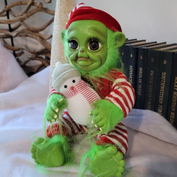 Baby Grinch doll for Christmas whoville Dr Seuss. Super cute green fuzzy - Picture 1 of 13